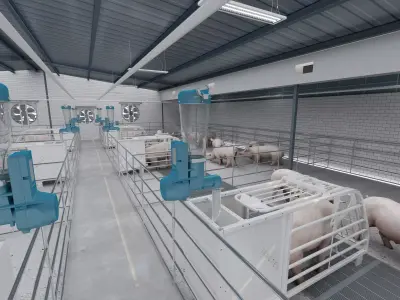 Pig farm Low-poly 3D model