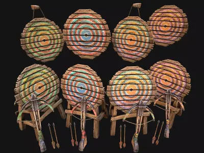 Medieval Target and Crossbow Shooting Range Set Low-poly 3D model