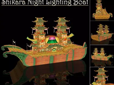 Shikara Night Lighting Boat Low-poly 3D model