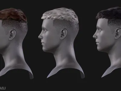 Real Time Hair Card Male Hairstyle part 06 Low-poly 3D model