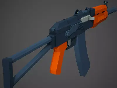 Stylized AKS 74U Rifle Low Poly Mobile Ready Low-poly 3D model
