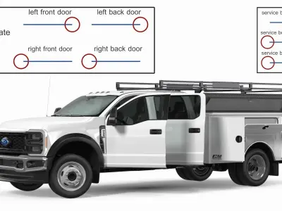 White Ford Super Duty F550 with Service Body Rigged 3D model