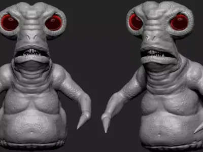 Slugman two creature with eyes Low-poly 3D model