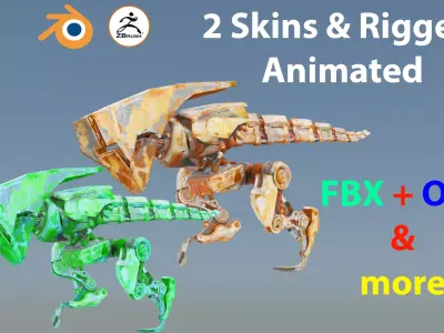 Futuristic Raptoid Dinosaur Rigged Animated Low-poly 3D model
