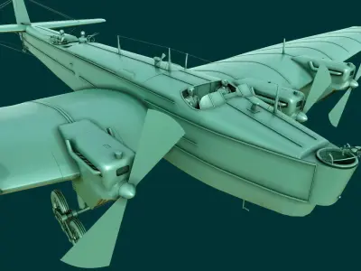 TB-3 russian biplane with propellers flying in sky 3D model
