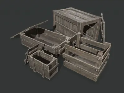 Wooden Boxes set 2 Low-poly 3D model