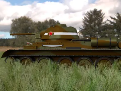 T-34 76 Camo Interior Engine Bay Full HDRI 3D model