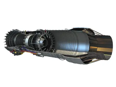 Complete and Sectioned Afterburning Turbofan Engine 3D model