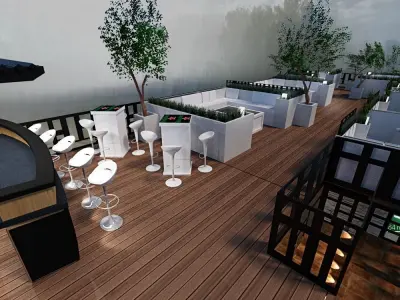roof top terrace lounge bar Low-poly 3D model