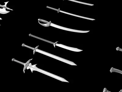 World Weapon Set Collection Swords and axes set of 22 models 3D model