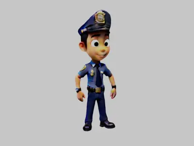 Cartoon Police Boy Low-poly 3D model