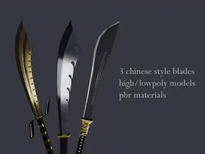 3 weapons blades knifes Low-poly 3D model