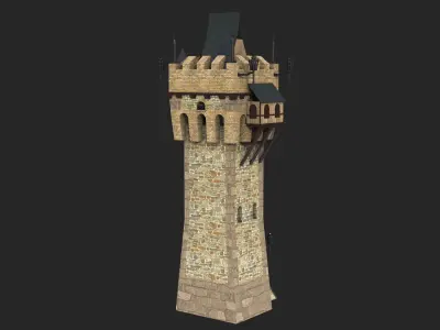Castle Watch Tower 01 All PBR Unity UE Textures Included Low-poly 3D model