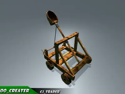 Medieval Animated Catapult Low-poly 3D model Low-poly 3D model
