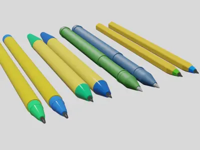 pack of blue and green pens Free low-poly 3D model