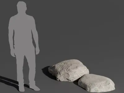  Two Cool Toned Smooth Round Large Rock Boulder Models 