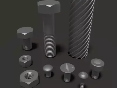 Bolts and nuts kit with worm 3D model