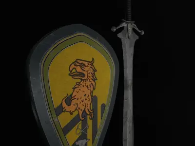 Sword and Shield with Heraldry Low-poly 3D model