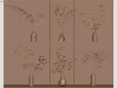 Modern Green Plant with Glass Vase Collection 3D model