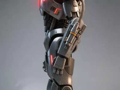 Battle Mech Robot 3D Character Red Glowing Core Weapon Arms Low-poly 3D model