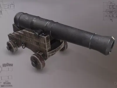 24-pounder naval cannon Low-poly 3D model