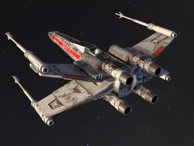 XWING-FANART star wars x - wing fighter flying in sky 3D model