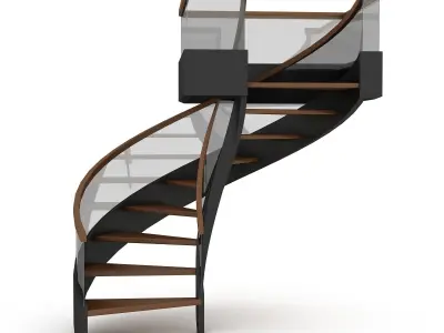3D wooden stair Low-poly 3D model