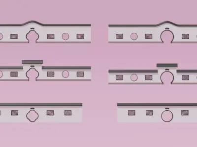 Chinese Garden Gate and Wall Low-poly 3D model