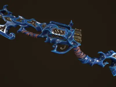 Modular stylized rune ice rifle shotgun revolver axe knife Low-poly 3D model