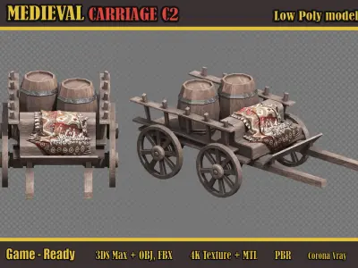 Medieval Carriage C2  Low-poly 3D model
