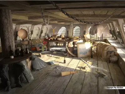 Cabin of the captain of an old ship 3D model