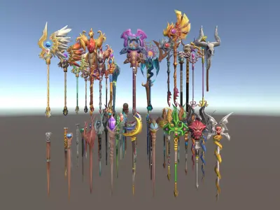Cartoon Fantasy Weapons Staffs Low-poly 3D model
