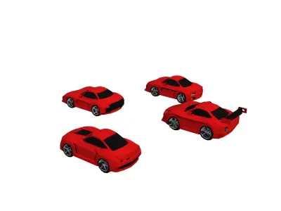 Low Poly Sports Car Pack 4 Models Stylized Racing Vehicle Set Low-poly 3D model