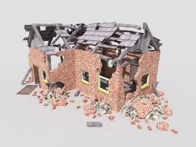 low poly destroyed house 2 Low-poly 3D model