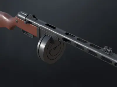 PPSh-41 Soviet submachine gun 1942 Low-poly 3D model