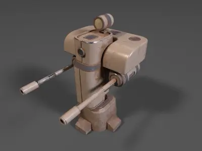 Stylized Gun Turret Equipped With Searchlight Low-poly 3D model