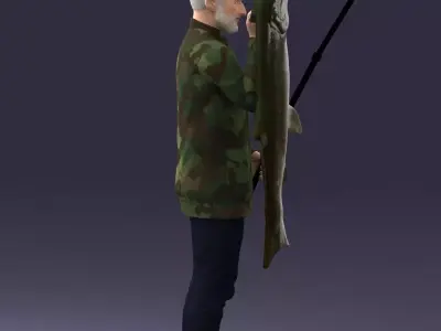 000290 Fisherman Holding Fish and Rod 0916 3D model