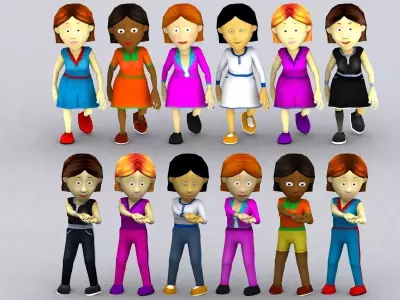 3DRT - Toonworld Characters Females Low-poly 3D model