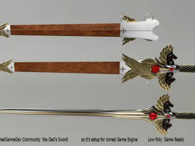 Sword and Sheath Medieval Maltese Knights Cross Low-poly 3D model