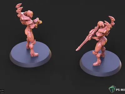 Elf Female Soldier Pose 1 - 8 Variants and 2 Pinups 3D print model