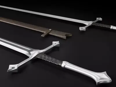 Two-handed sword plus old texture and sheath 3D model