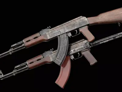 AK-47 AKS Kalashnikov Assault Rifle Game Ready Low-poly 3D model