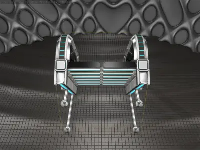 Sci-Fi Stairs - 9 - Silver Blue Neon Light Version Low-poly 3D model