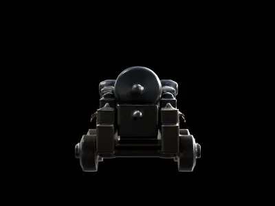 cannon on wooden carriage 3D model