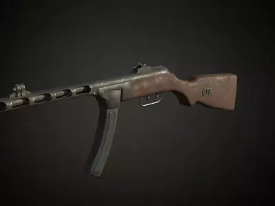 Ppsh-41 stick drum soviet submachinegun Low-poly 3D model