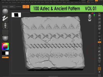 100 aztec and ancient patterns and Roll brushes 3D model