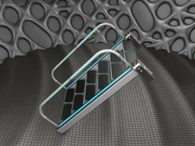 Sci-Fi Stairs - 18- Silver Blue Neon Light Version Low-poly 3D model