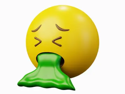 Green Vomit Yellow Ball Emoticon Emoji or Smiley 3D model