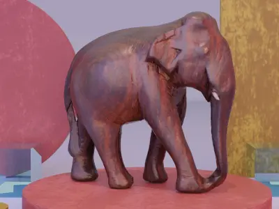 Elephant wood handmade sculpture 01 high-poly 3D model