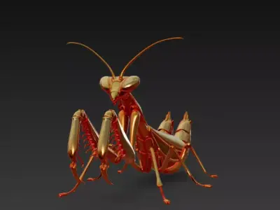 Golden Robotic Mantis Futuristic Insectoid Model 3D print model